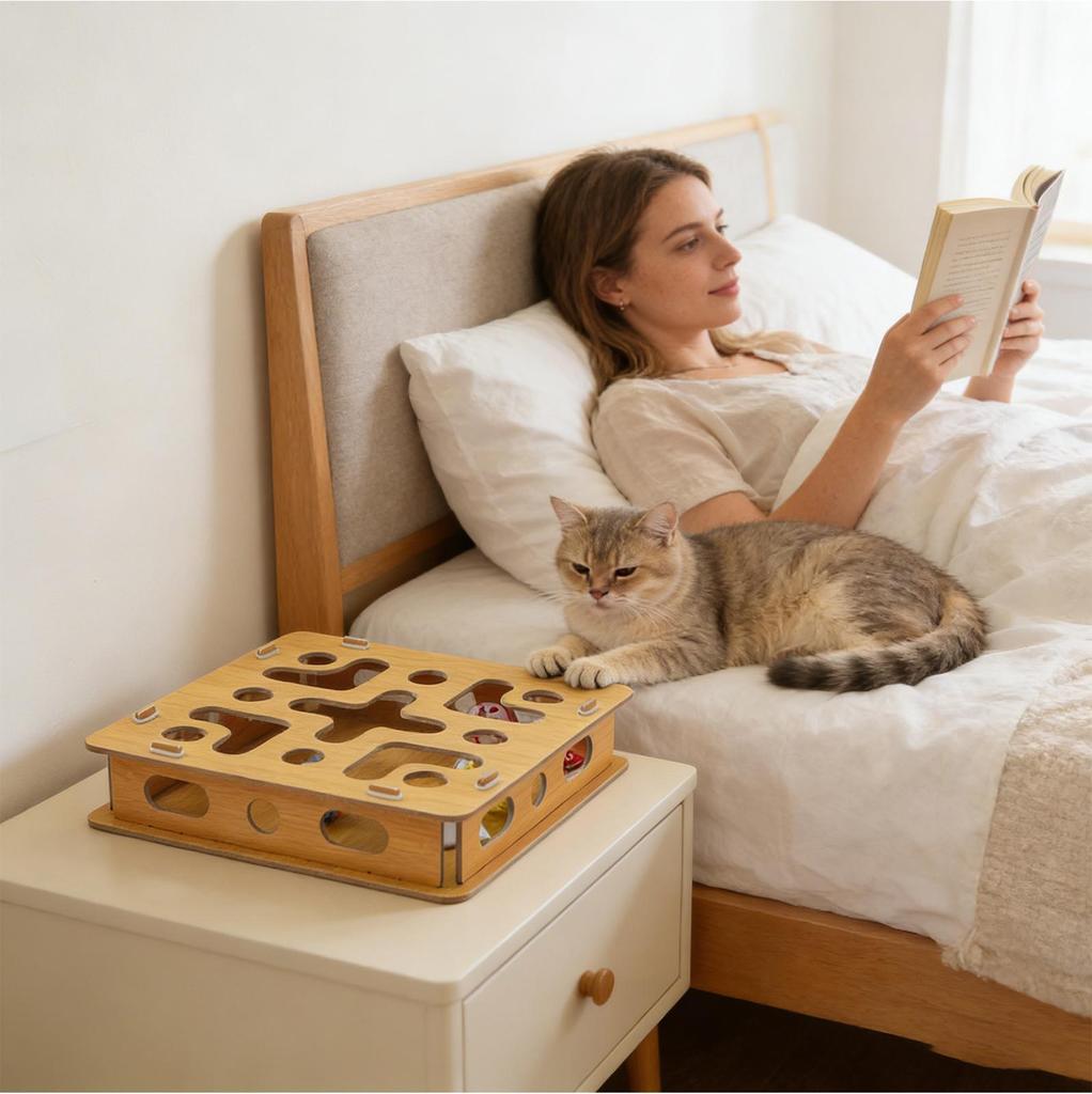 Cat Scratch Puzzle Box Wooden Board Toy With Bell Cat Scratch Puzzle Nail File For Indoor Kittens Pet Engages Instincts