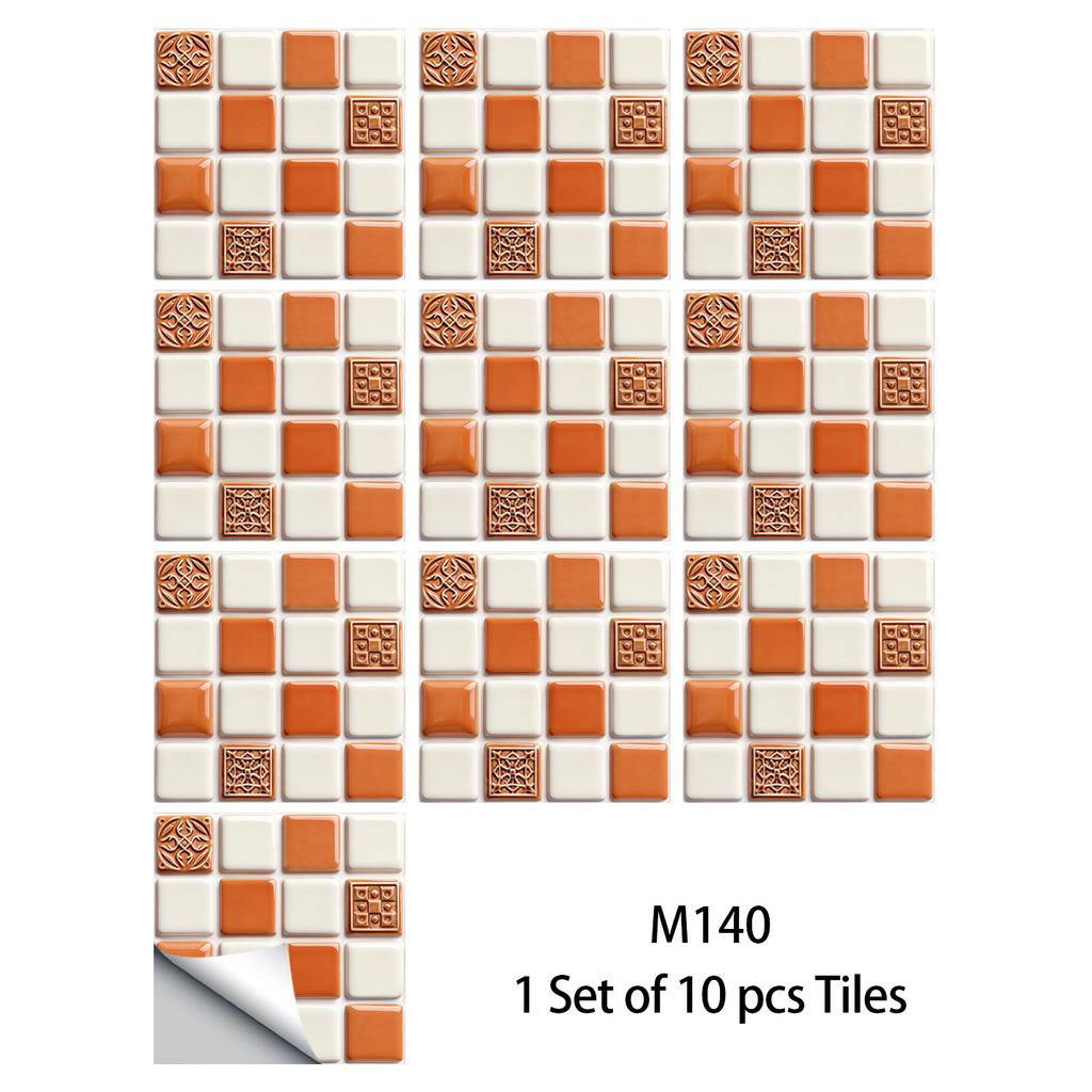 10Pcs Glossy Marble Mosaic Tile Stickers Waterproof Self-Adhesive Geometric Wall Floor Decals Kitchen Backsplash Home DIY Decoration