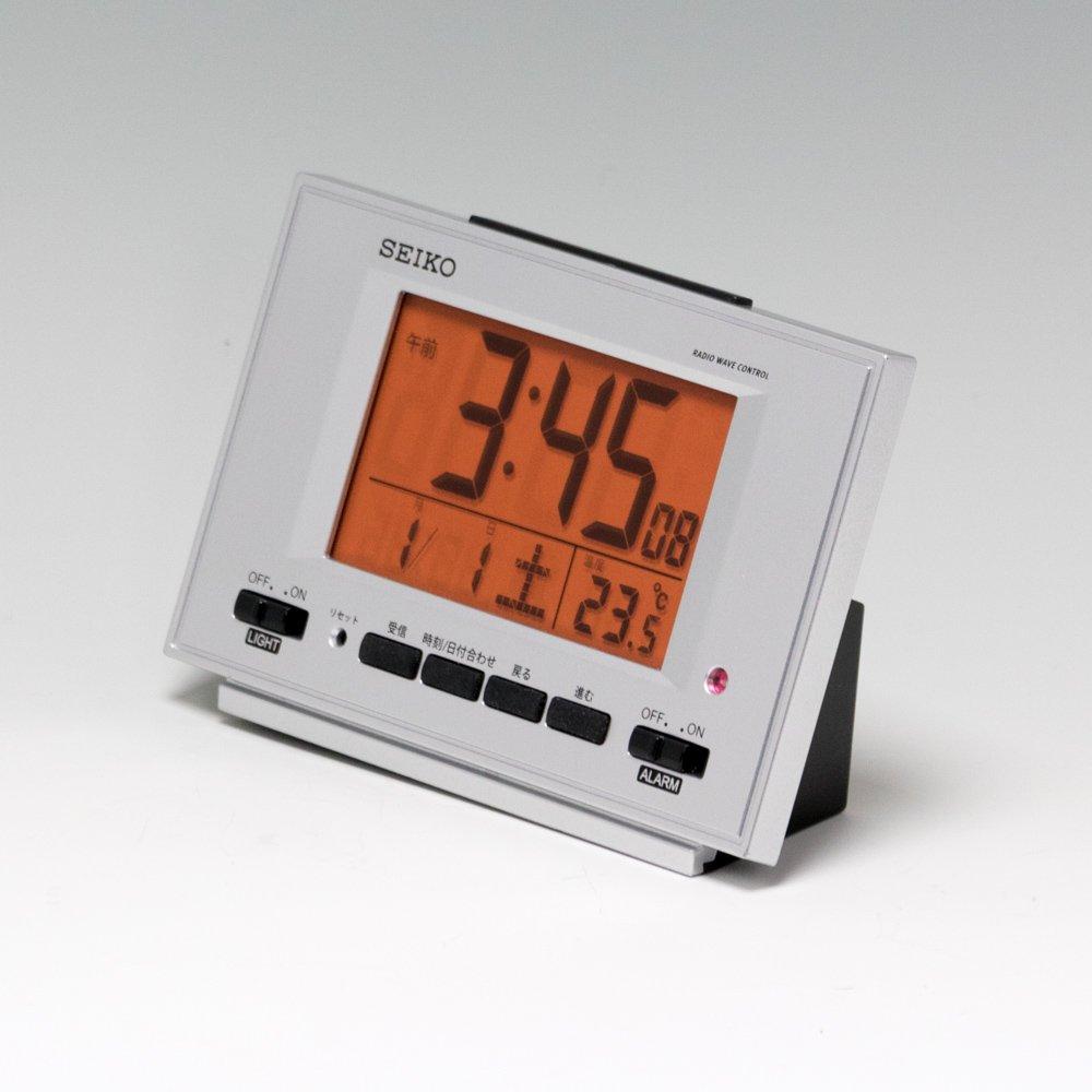 Seiko Clock Alarm Clock Radio Digital Automatic Lighting Calendar Temperature Display Silver Metallic SQ780S SEIKO