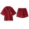 Red Cotton Anti-bacterial Year of the Rat Couple Pajama Set - Short Sleeve, Shorts & Cardigan for Newlyweds