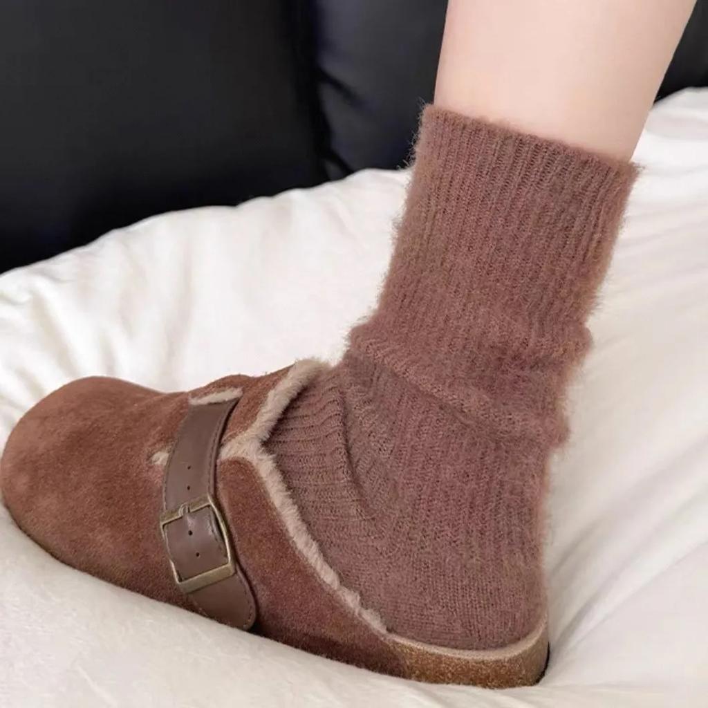 1/2pairs New Women Wool Cashmere Socks Winter Warm Solid Color Knitted Soft Sock Harajuku Sleeping Floor Sock Hosiery Girls Gift