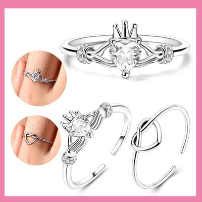 Original Copper Crown Ring With Love In Hand Woman Zircon Sparkling Wedding Ring Girls Jewelry Anniversary