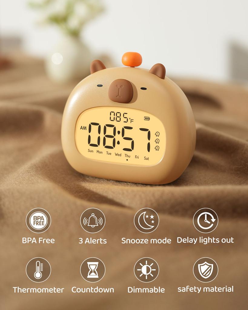 Capybara Cartoon Alarm Clock Rechargeable LED Electronic Display Digital Timer Children's Bedside Night Light Children's Gifts