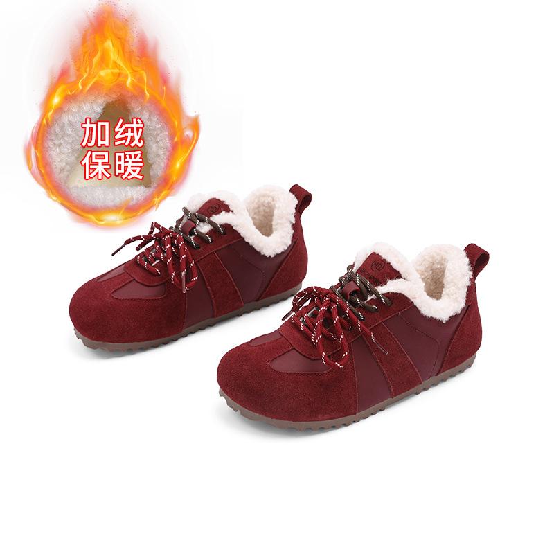 Leather Velvet German Training Shoes Women's 2025 Winter New Flat-soled Forrest Gump Shoes Women's Casual Sports Women's Shoes Versatile Single Shoes