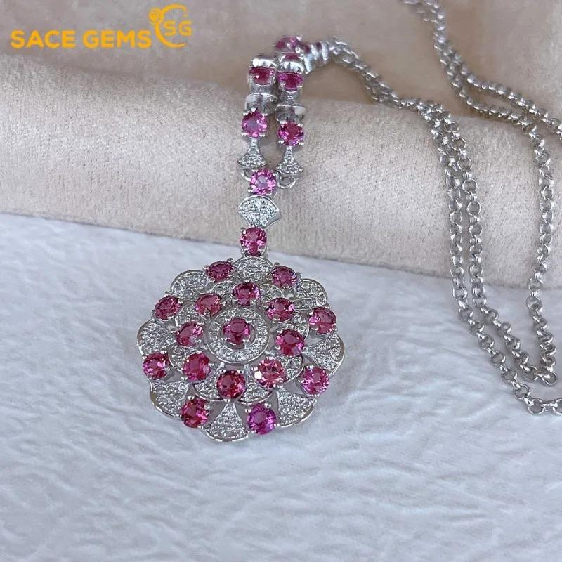 SACE GEMS 925 Sterling Silver Certified 3MM Natual Garnet Pendant Necklaces for Womne Engagement Cocktail Party Fine Jewelry
