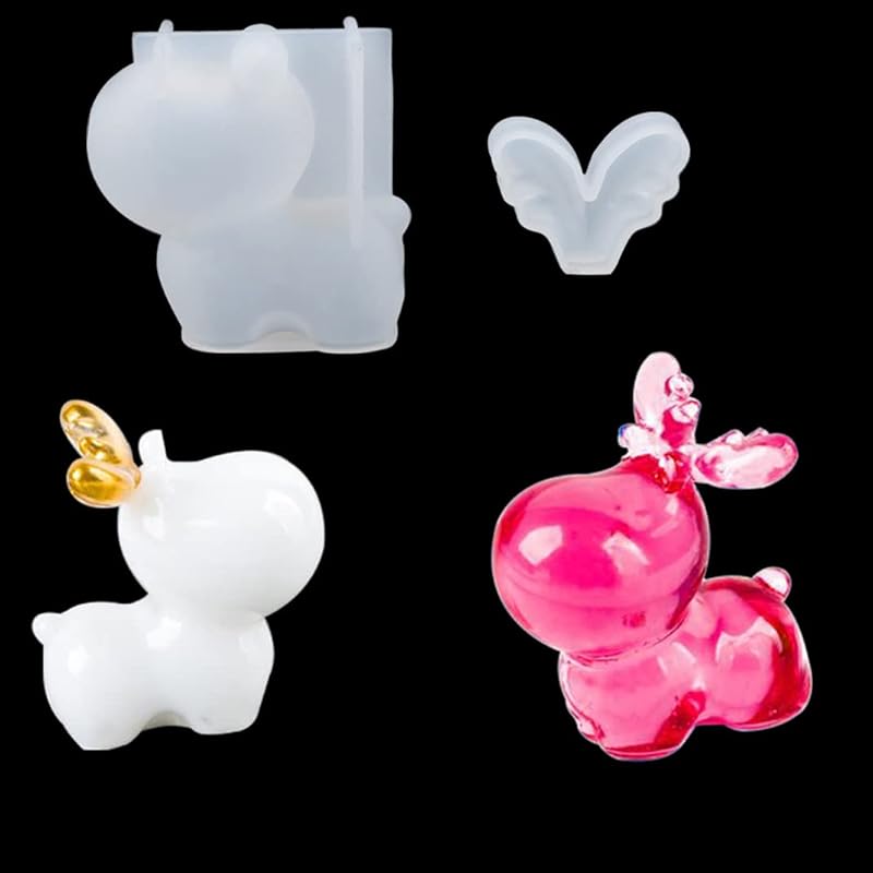 iSuperb Silicone Molds Animal Cute Epoxy Resin Molds 3D Deer and Antlers Molds for DIY Resin Casting (Transparent)