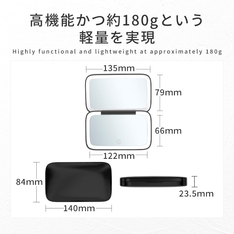Compact Mirror with Magnifying Wide 5x Compact Light, Size, Magnification, Foldable, Makeup, 3-Color Dimming, (White)