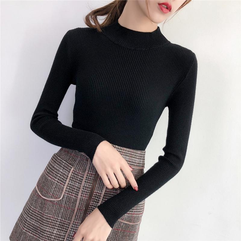 Autumn Half High Collar Pullover Sweater for Women Slim Fit Long Sleeve Base Women Knit Sweaters Elegant Solid Fashion Winter Knitwears Jumpers 25274