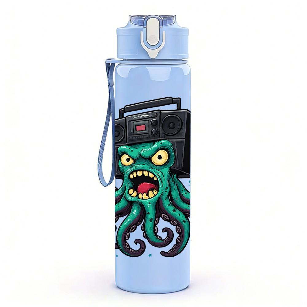 1PC Octopus Monster Pattern 750ml Color Plastic Sports Water Bottle Leakproof Flip Straw Lid Suitable for Sports Office Home Use