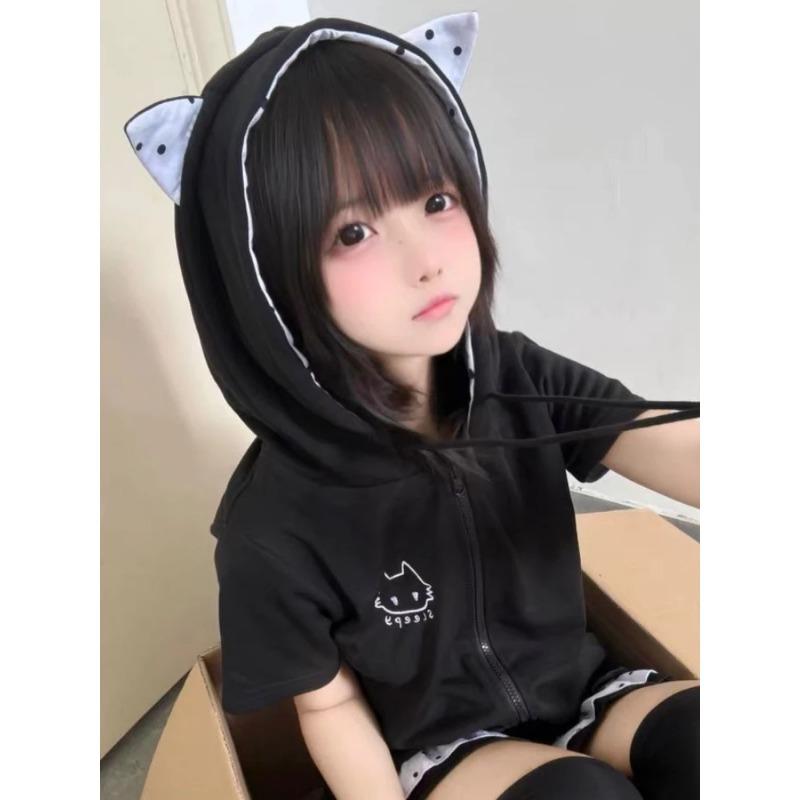 Y2k Kawaii Süße T-Shirts Damen Japanischer Stil Harajuku Patchwork Design Katzenaufdruck Locker T-Shirts Tops Soft Girl Sommer 2026