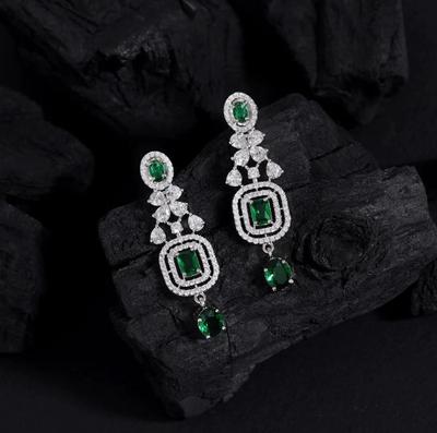 Green Color American Diamond Earrings