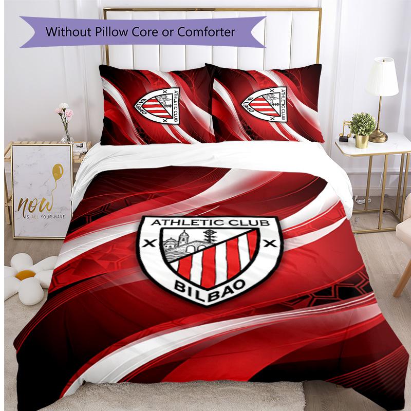 Athletic Bilbao Football Printed 3 Pieces Bedding Set, Comfortable Skin Friendly Bedroom Duvet Cover Set