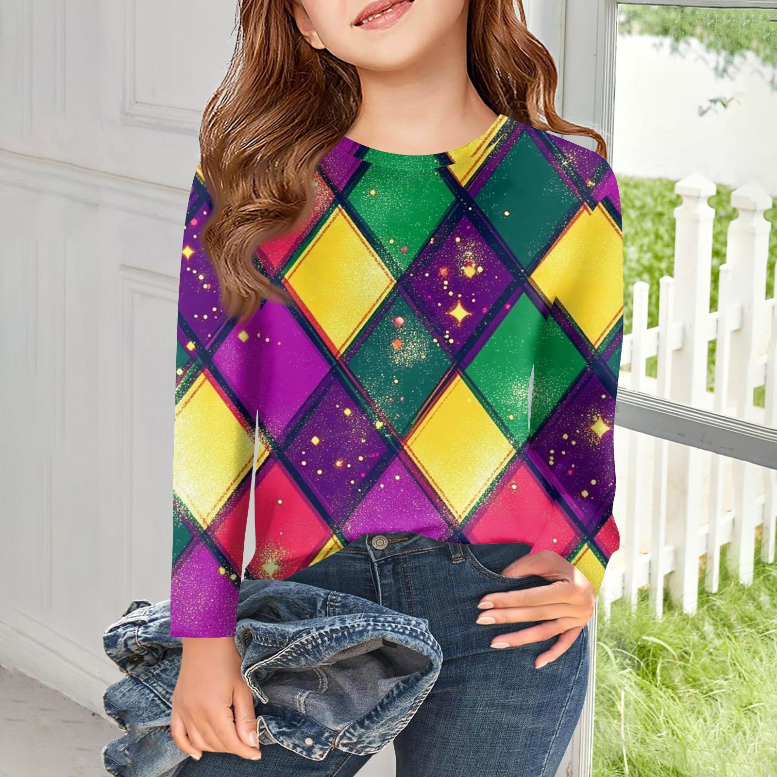 

Girls Long Sleeve T Shirts Kids Fall Tops Crewneck Printed Basic Tees 110