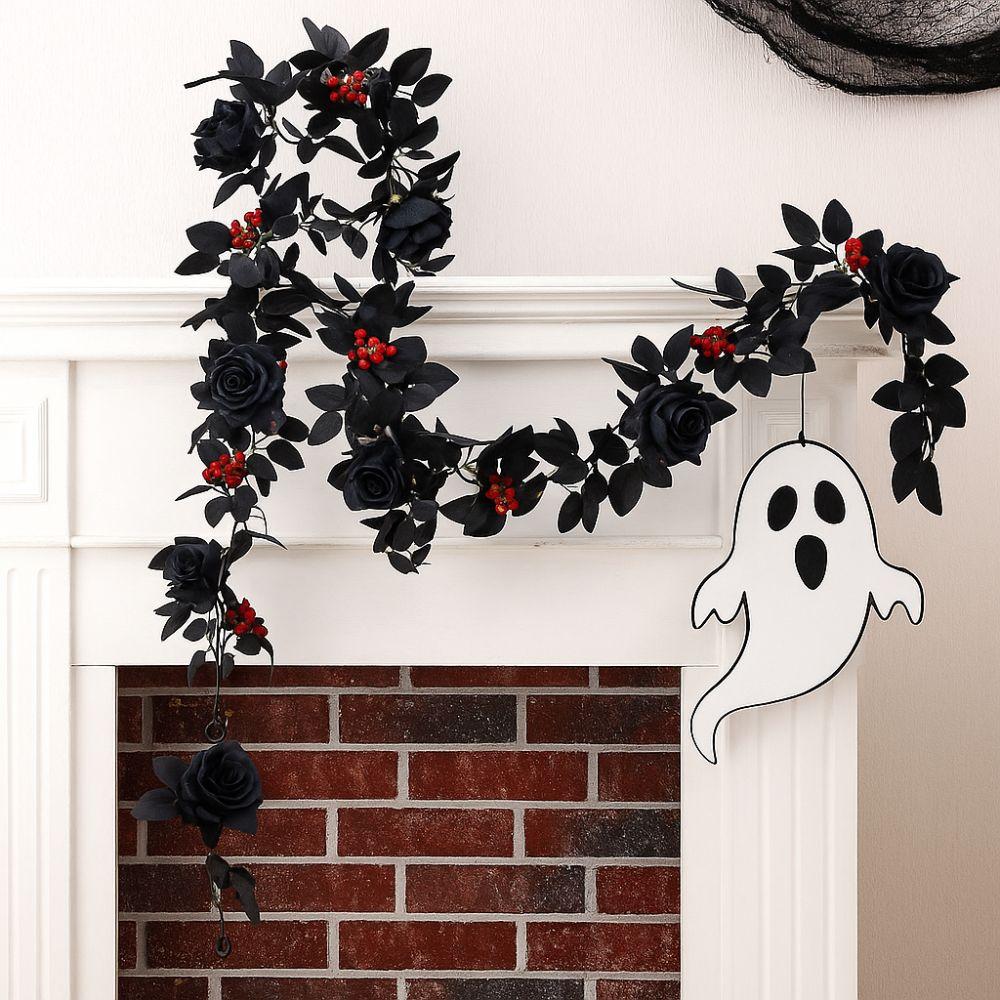 175cm Halloween Rose Leaf Vines Black Halloween Garland Artificial Rose Vines Home Decor
