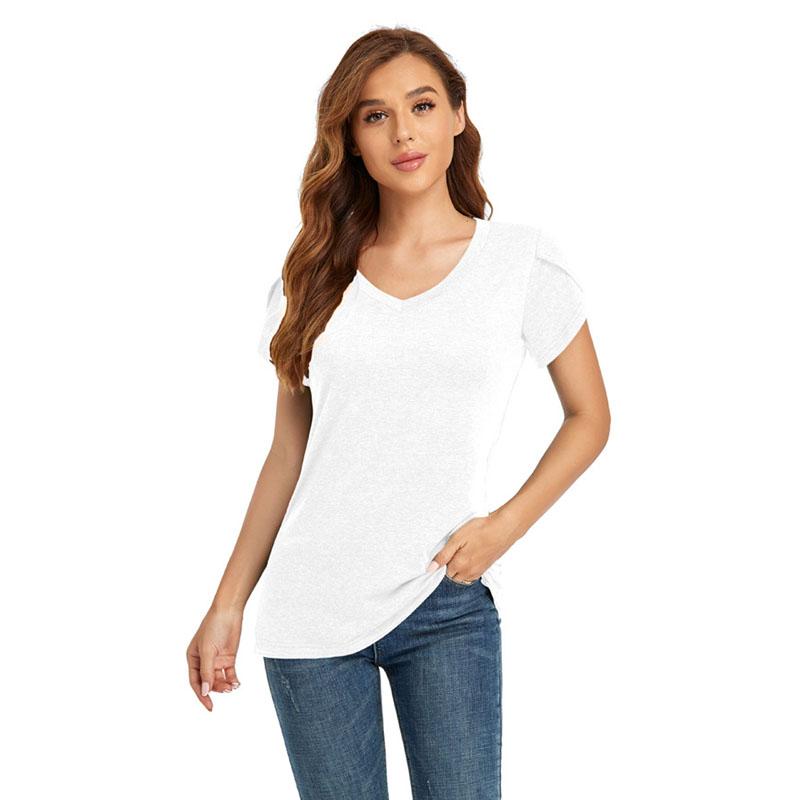 

Summer Women T-shirt Solid Color V-neck Short Sleeve Loose Casual Top S білий
