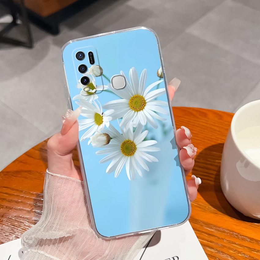 For Vivo Y91C Y67 Y91 Y75 Y78 Y50 Y73 Y55 Phone Casing Beautiful Black Flowers Patterns Transparent Silicone Shockproof Protective Shell For Vivo Case