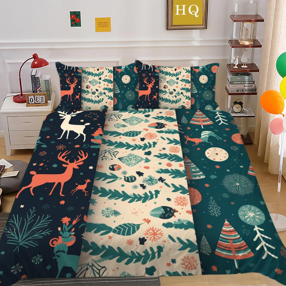 Microfiber Fabric Christmas Bedding Set Luxury HD Quilt Cover Pillowcase 2 or 3 AU/EU/DE/US Full Size Quick Drying Easy Cleaning Home Decoration