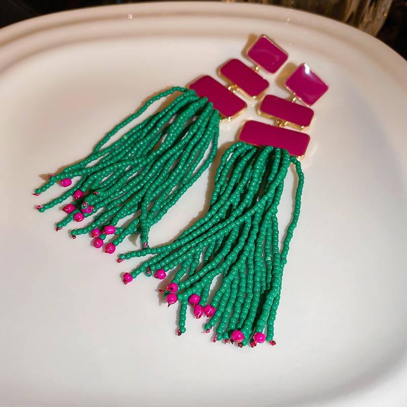 Ethnic style flower fringed earrings niche and versatile Chinese style earrings temperament light luxury high-end earrings women