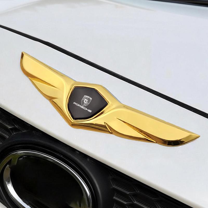 New Wing Shape Zinc Alloy Stickers Car Metal Chromed Emblem Stickers For Porsche Cayenne Panamera Macan Boxster Cayman 718 911 VT6