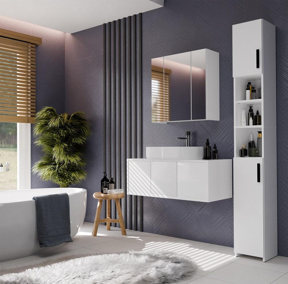 Pola 3L Bathroom Cabinet Wall-mounted With 3 Mirrors Above Sink 3 Doors White
