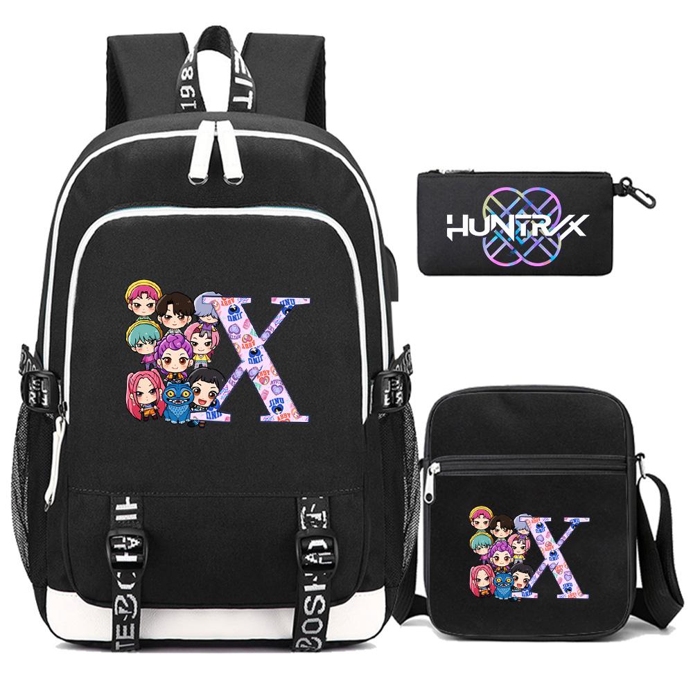 3Pcs/set 26 English Letter Kpop Printed Backpack with Shoulder Bag Pencil Case for Teenager Girl Boy Bookbag Large Capacity Waterproof Travel Bag