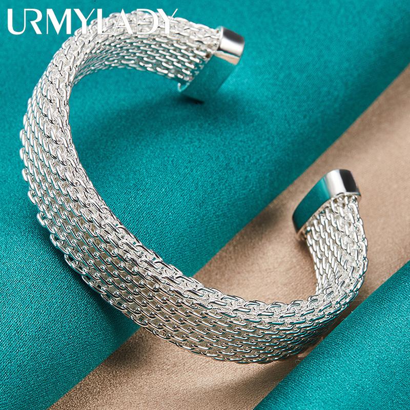 URMYLADY 925 Sterling Silver Open Bangles For Women Wedding Party Fashion Charm Jewelry