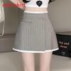 Classic Style Striped Irregular Mini Skirt With Zipper For Casual Office Wear