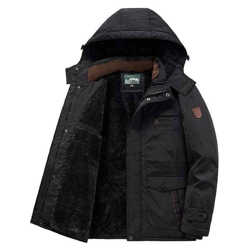 Men's Warm Cotton Jacket with Thick Velvet, Medium To Long Length Jacket, Outdoor Casual Jacket, and Assault Jacket