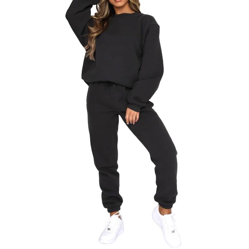 Women's New Fashion Solid Color Long Sleeve Pullover and Sweatpants Set for Autumn and Winter