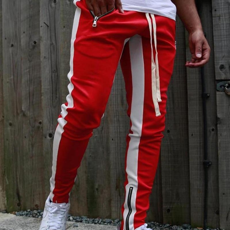 New Drawstring Trousers Leg Zip Double Pocket Zip Sports Trousers Fashion Men's Striped Trousers