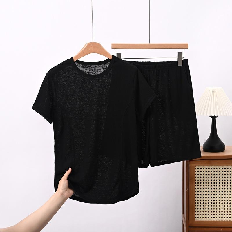 Summer Oversized Casual Loungewear Set - Loose Fit for Slimming, Women's Round-neck Short-sleeved T-shirt, High-waisted Shorts, Two-piece Set