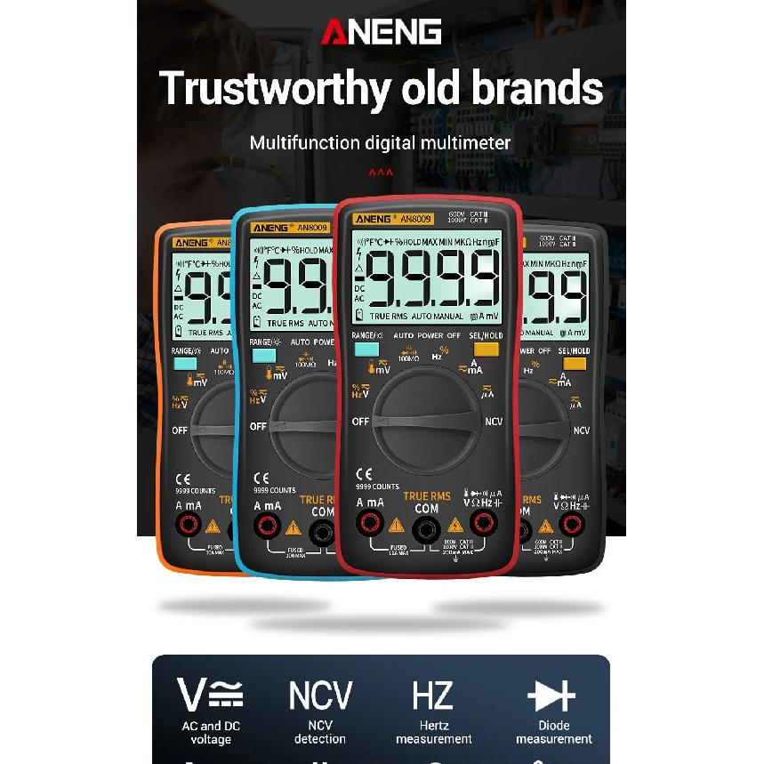 Digital Multimeter Transistor ANENG AN8009 Testers Capacitor True-RMS Tester Automotive Electrical Capacitance Meter Temp Diode