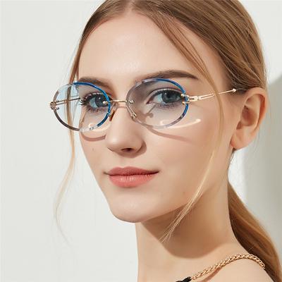 Popular Fashion Women Men Shades Oval Sun Glasses For Female Male Summer Traveling Uv400 Rimless Sunglasses
