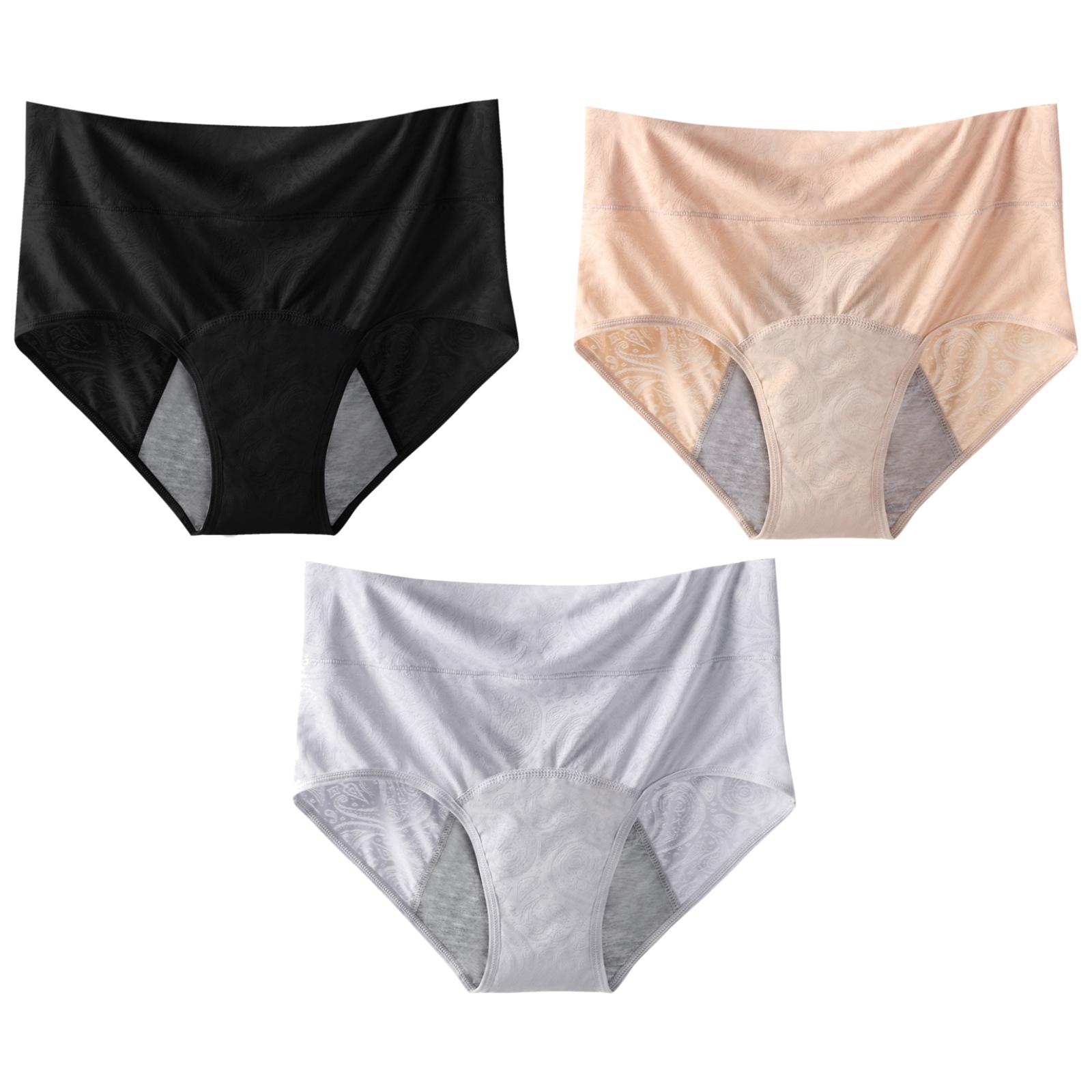 Women s High Waist Period Panties 3 Pack Leakproof Mesh Briefs Black Apricot Gray XS