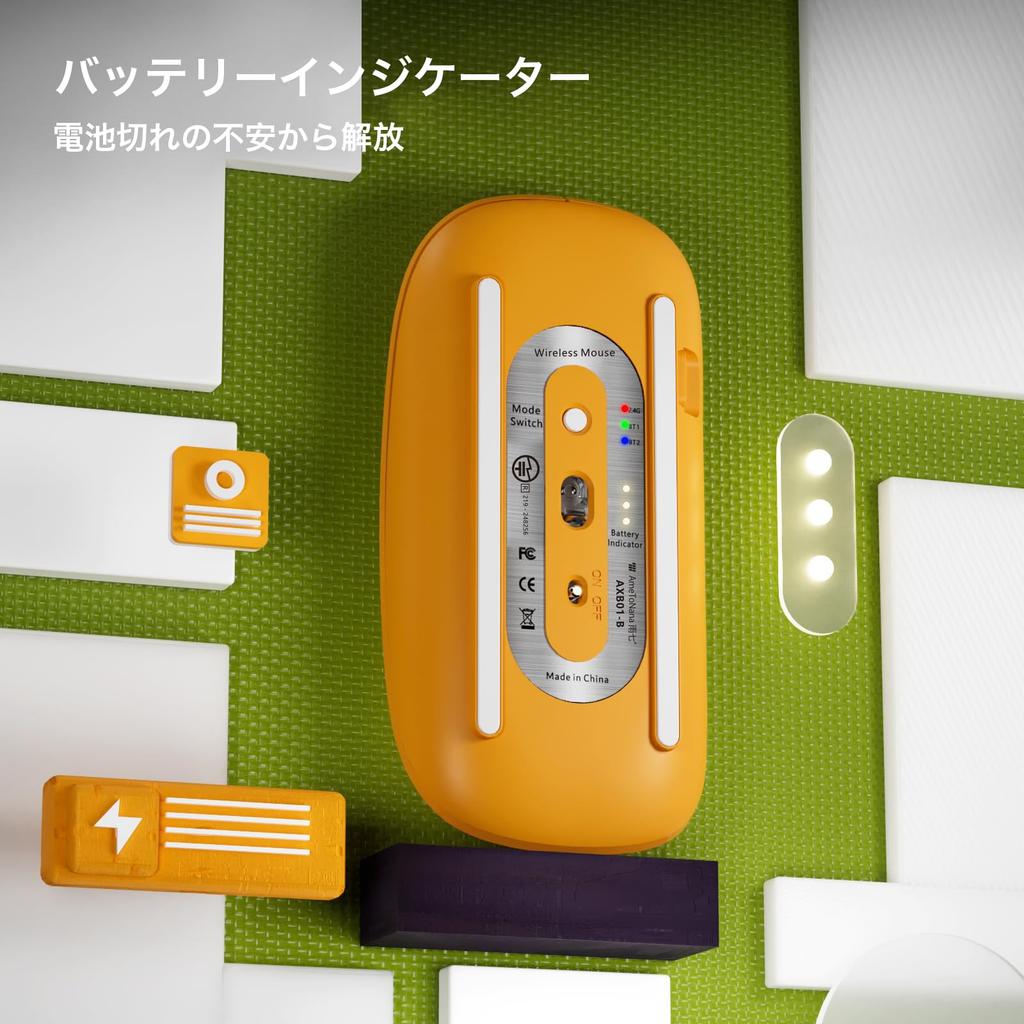 AmeToNana Ame To Nana Wireless Bluetooth Minimalist Compatible with iPad TELEC Japanese Instruction Orange Mouse, Mouse, Quiet, 2.3cm Thin,