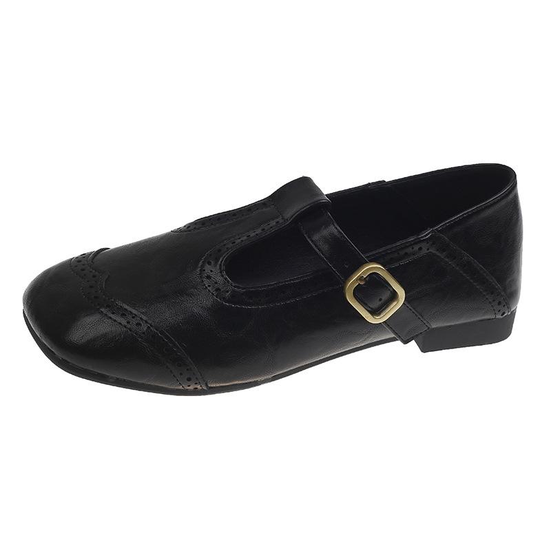 French Retro Engraved Light Mouth Belt Buckle Mary Jane Women's Shoes 2025 New Comfortable and Lightweight Flat-bottomed Small Leather Shoes