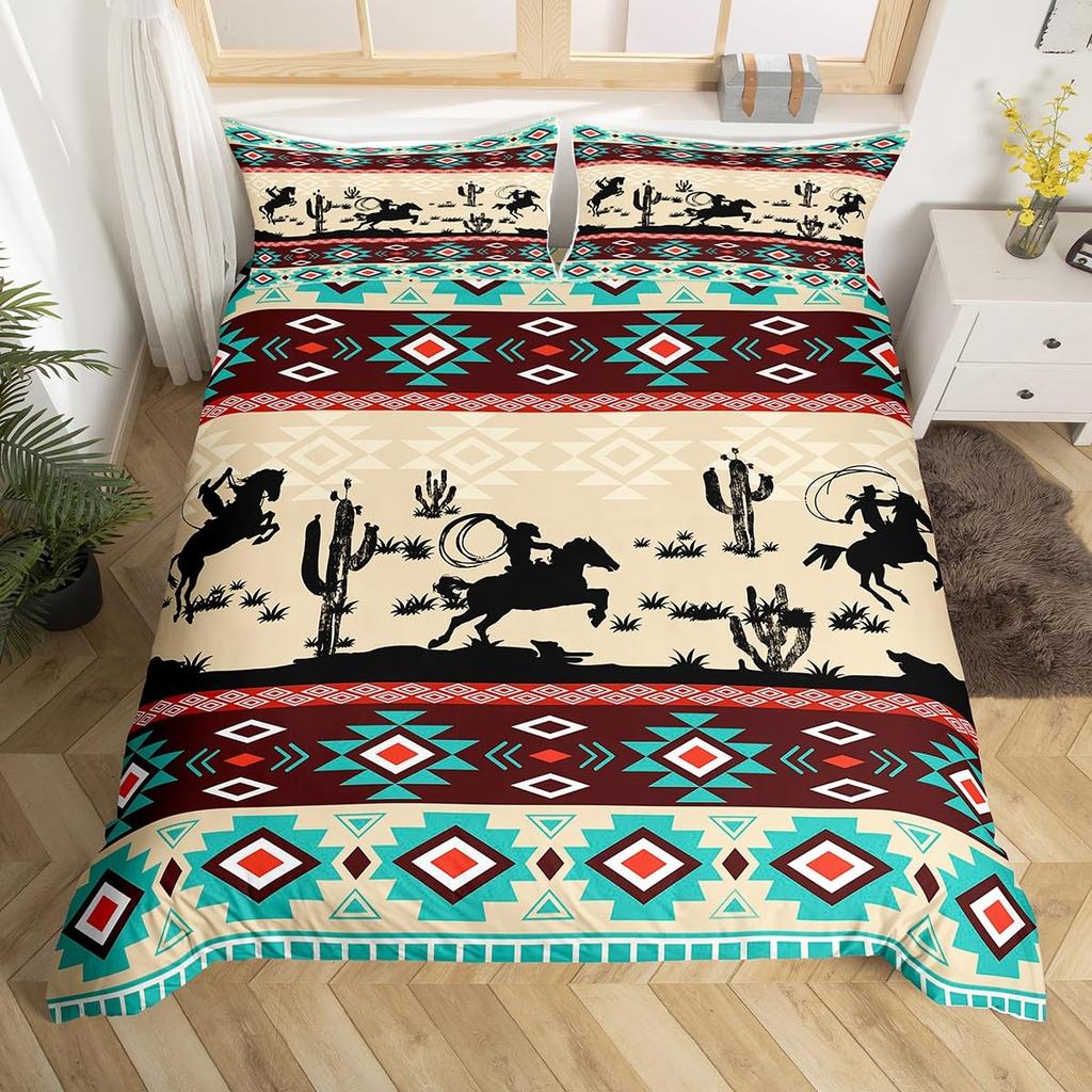 Comforter Horses Printed Queen Size Chic Exotic Comforter With Teens Adults Kids Boho Geometry Bedding Set