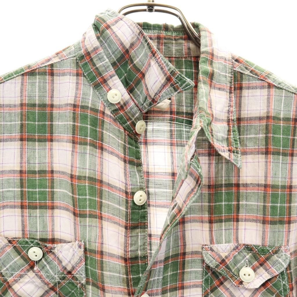 CUSHMAN Check Pattern Short sleeve Linen-like shirt L Green system Men's Used