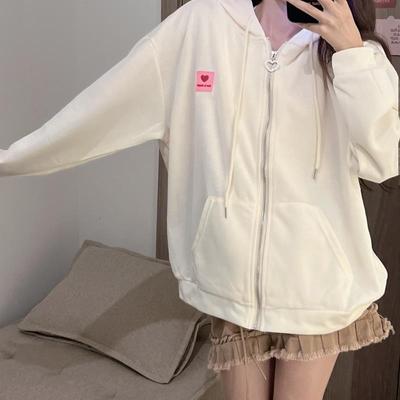 Herbst Neu Koreanisches Damenkleid College-Stil Liebe Bestickter Hoodie Cardigan Lässige Jacke Oberteil