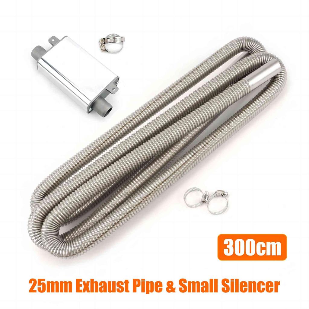 Small Upgraded Silencer & 300cm Air Diesel Parking Heater Stainless Steel Exhaust Pipe Tube Gas Vent Hose For Car Truck Silver