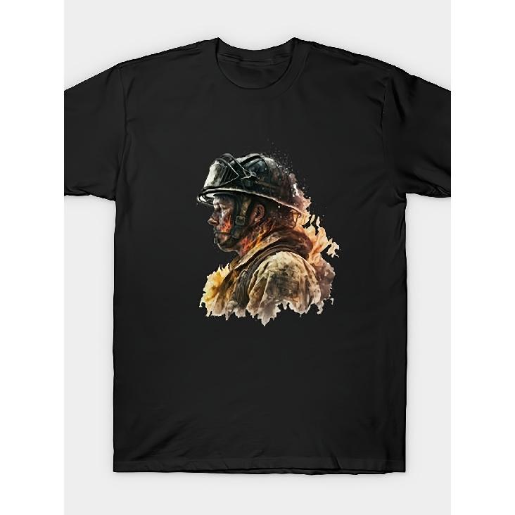 The Courageous Firefighters Who Never Back T-Shirt Men'S Black Traditional Round Neck Tee S-3XL
