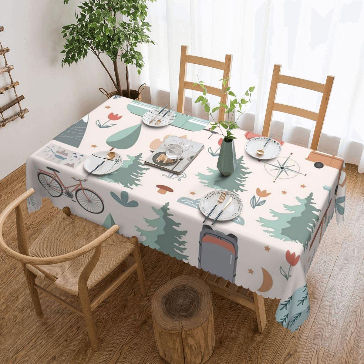 Jingyue Pet Unisex Happy Camper Camping Custom Rectangular Tablecloth Oilproof Table Cover For Dining Events Table Cloth