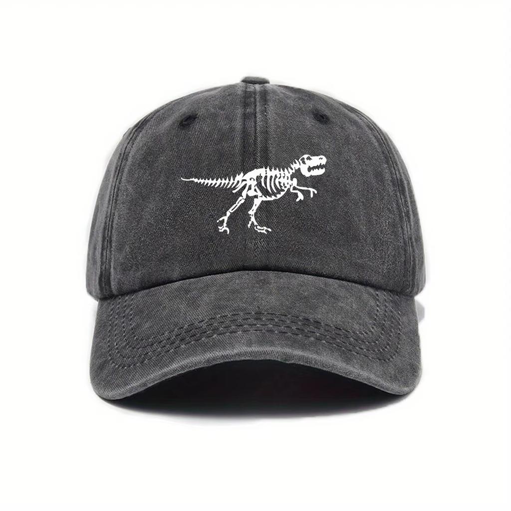 1pc Retro Washed Dinosaur Skeleton Printed Baseball Caps for Men,Fashionable and Casual Adjustable Dad Hat for Outdoor Sports