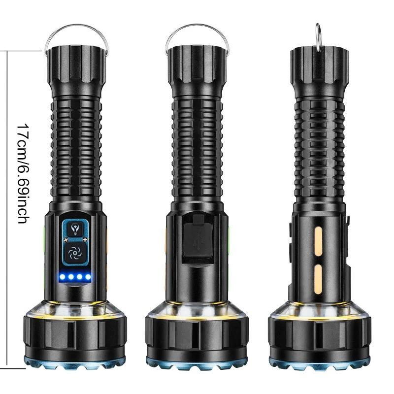 Rechargeable 9-LED High Lumen Tactical Flashlight, 10 Modes Waterproof EDC Flash Light Outdoor Survival Torch for Camping Hiking