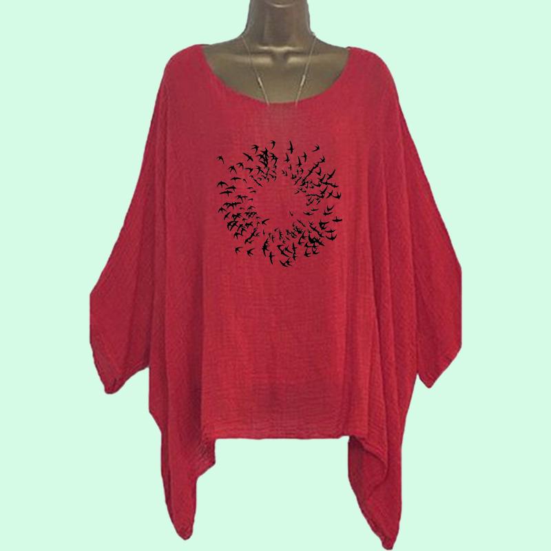 

Большие размеры Женская мода свободная рубашка повседневный топ с длинным рукавом женская принт круглый вырез неровный подол длинная рубашка 5XL