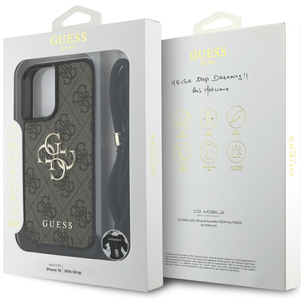 Guess 4G Big Logo Cord StapCrossbody Case for iPhone 16 Brown