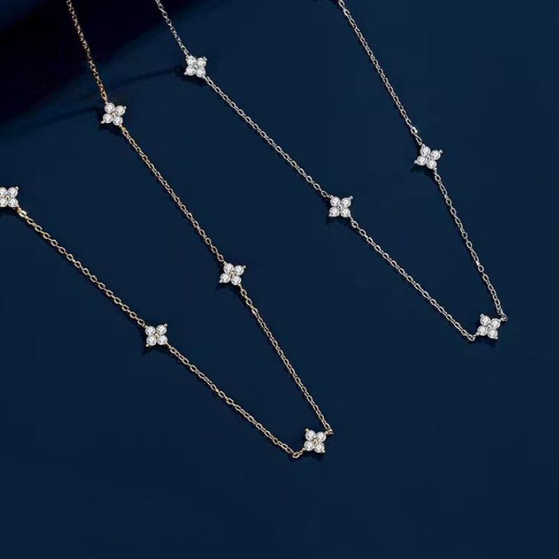 Gorgeous Four-leaf Flower Inlaid Zircon Chain Necklace for Women Elegant Luckly Choker Party Jewelry Birthday Gifts