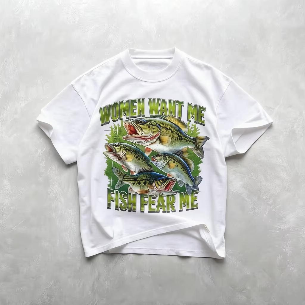 Unisex Cotton Graphic Tshirt Funny Fishing Print Vintage Y2K Harajuku Streetwear Casual Loose ONeck Breathable FisherUnisex Daily