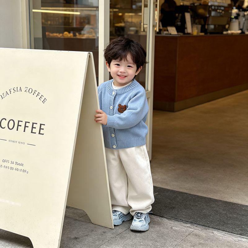 Kids' Solid Color Knit Cardigan - Boys' Spring Sweater & Girls' White Round Neck Coat