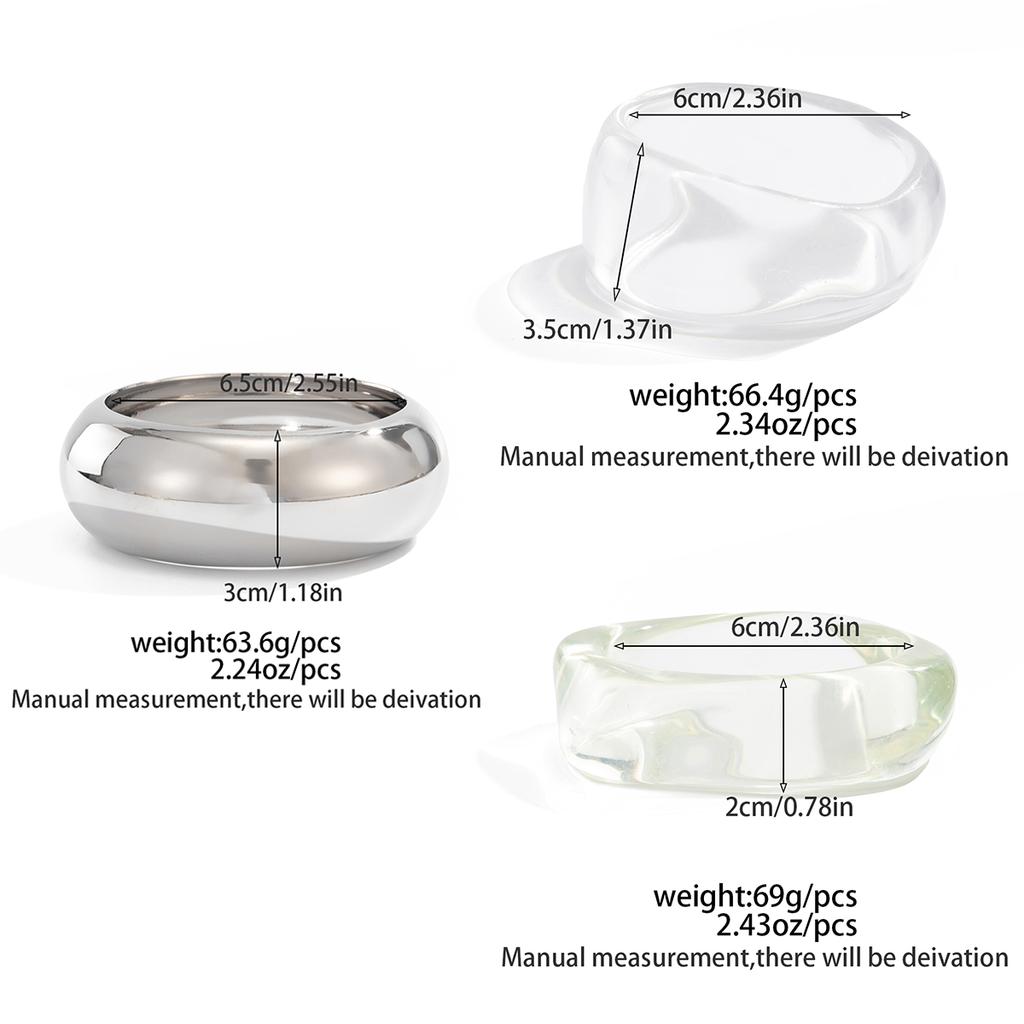 Ingemark 3 Styles Hip Hop Transparent Resin Bracelets for Women Fashion Statement Punk Stacking Arm Bangles Grunge Jewelry Gift